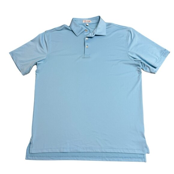 PETER MILLAR SUMMER COMFORT POLO SHIRT MENS L GOLF PERFORMANCE STRETCH BLUE - Picture 1 of 7